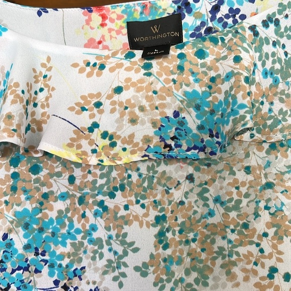 WORTHINGTON Watercolor Dainty Floral Ruffle Detail Sleeveless Top,Sz Large,GUC. - Picture 5 of 8